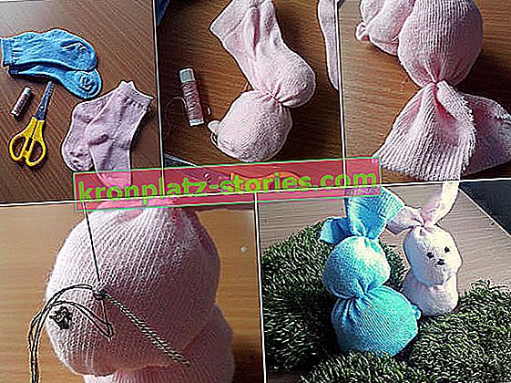 Пасхальные украшения ручной работы - зайчик из детского носка