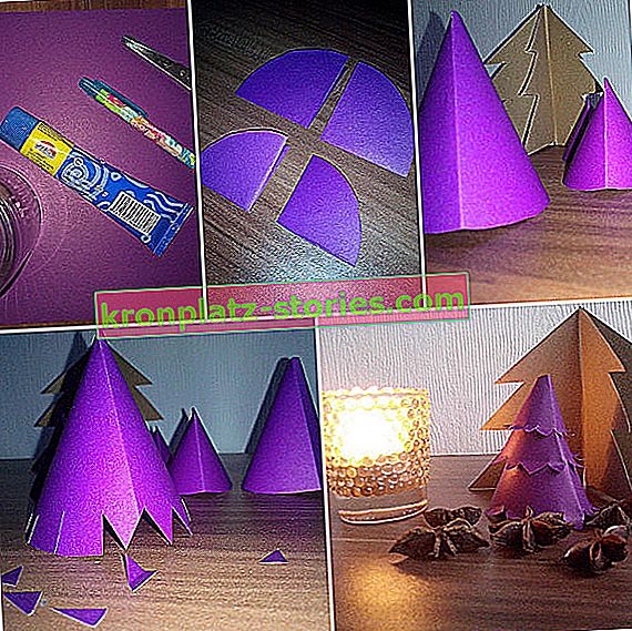jednoduché vánoční papírové ozdoby - fialový vánoční stromeček